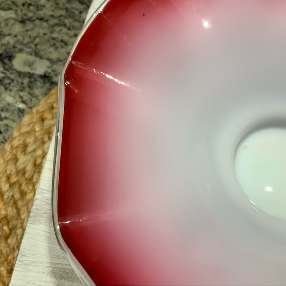 Victorian Glass Cranberry Ruffled Brides Bowl Cased White opaque - Picture 2 of 5